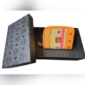 MCM Limited Edition Striped Visetos Zip Around Wallet With Box